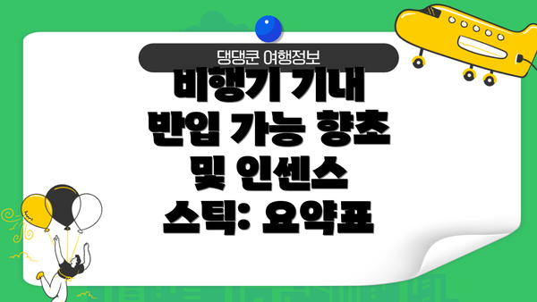 비행기 기내 반입 가능 향초 및 인센스 스틱: 요약표